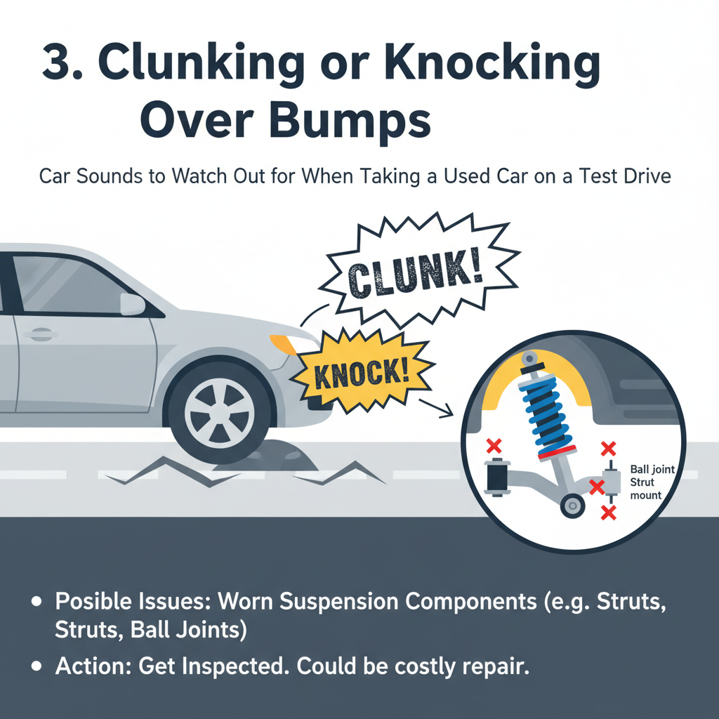 3. Clunking or Knocking Over Bumps - Car Sounds to Watch Out for When Taking a Used Car on a Test Drive