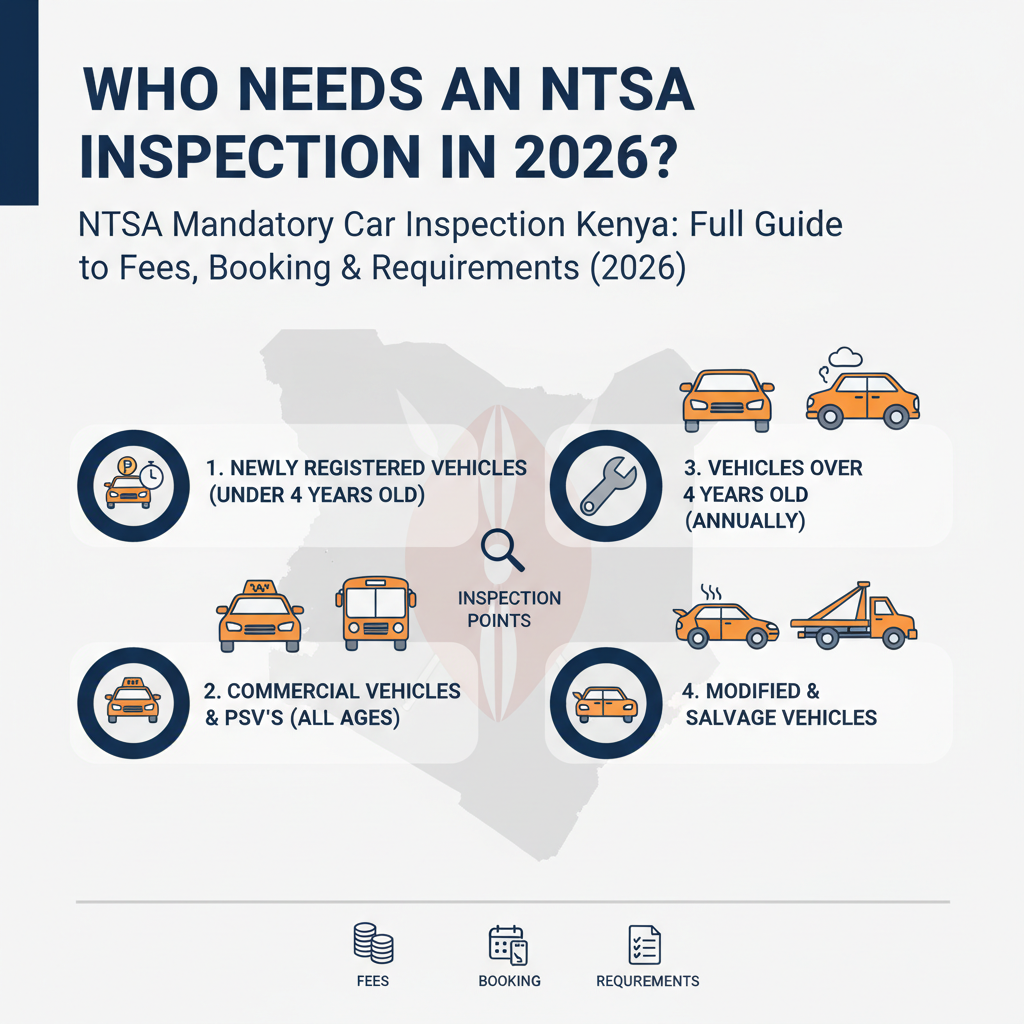 Who Needs an NTSA Inspection in 2026? - NTSA Mandatory Car Inspection Kenya: Full Guide to Fees, Booking & Requirements (2026)